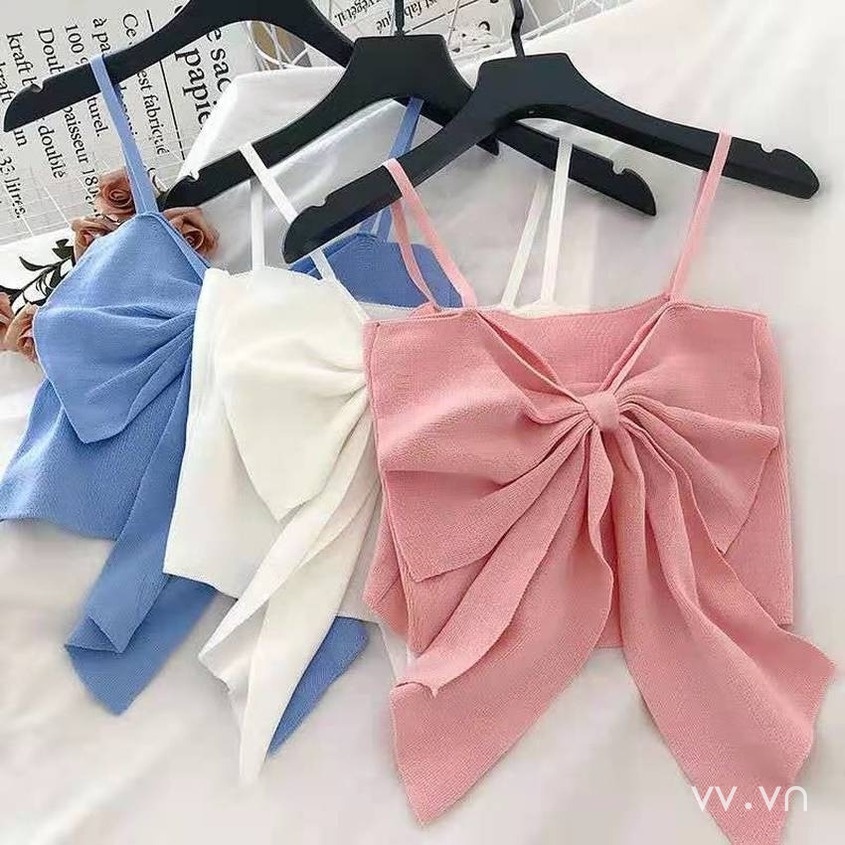 Áo Dệt Kim Sát Nách Dáng Ôm Đính Nơ Màu Sắc Đơn Giản Phong Cách Hàn Quốc Cho Nữ