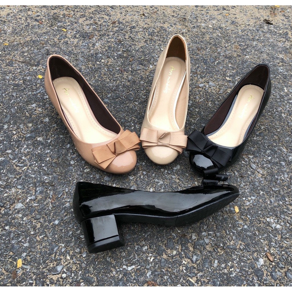 CG893- Giầy cao gót 3 phân thời trang mũi tròn gót vuông nơ ú