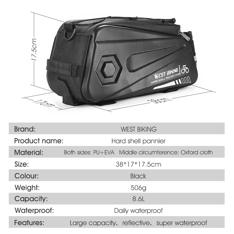 Túi WEST BIKING bằng EVA cứng dùng để đựng đồ gắn yên sau xe đạp chống thấm nước tiện dụng cho xe đạp leo núi