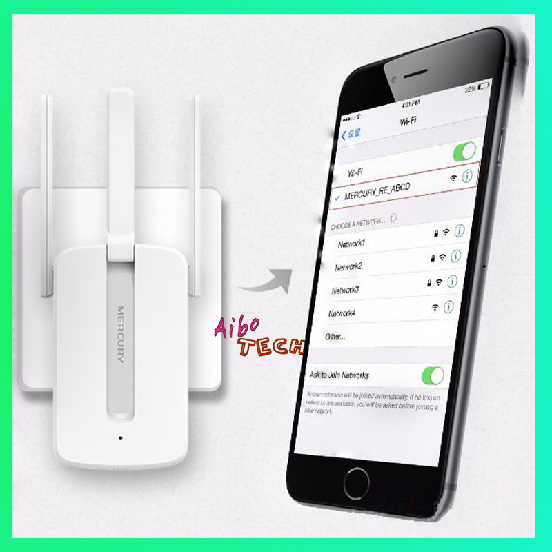 Bộ kích sóng wifi 3 râu Mercury (Wireless 300Mbps) cực mạnh, Tăng sóng Wifi, Kích Wifi, Bộ tiếp nối sóng Wifi [BH 6T]