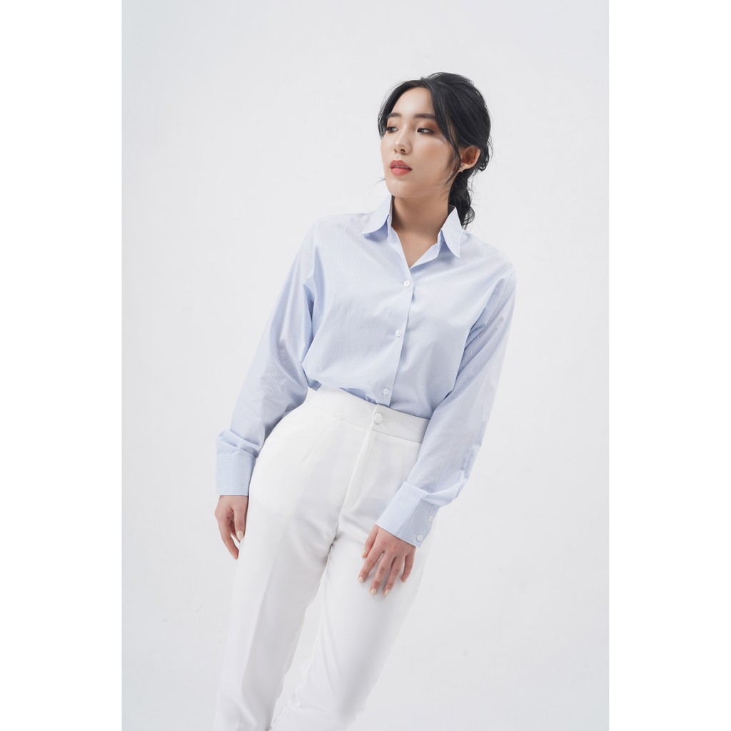 Áo sơ mi nữ kẻ xanh vạt chéo Skyline Harriet