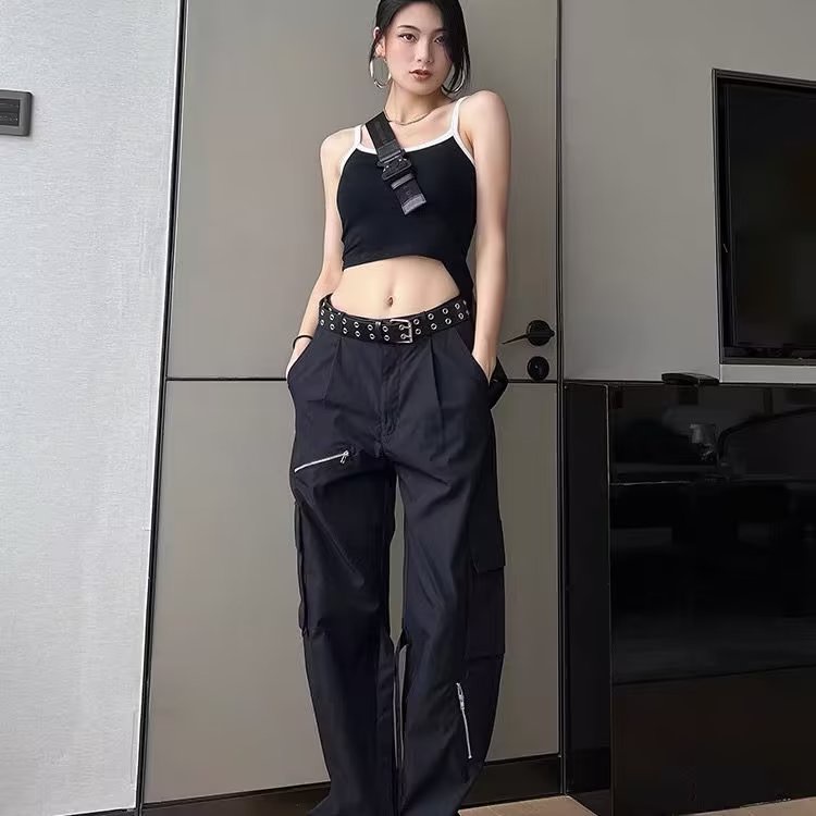 Quần Jogger Lưng Cao Ống Rộng Phối Túi Thiết Kế Mới Cao Cấp Thời Trang Dành Cho Nữ
