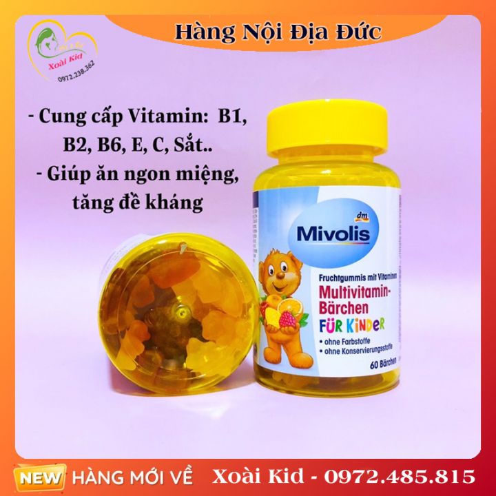 Kẹo gấu vị trái cây bổ sung Vitamin tổng hợp cho trẻ em Mivolis Mutilvitamin Barchen 60 viên - Nội Địa Đức Đủ Bill