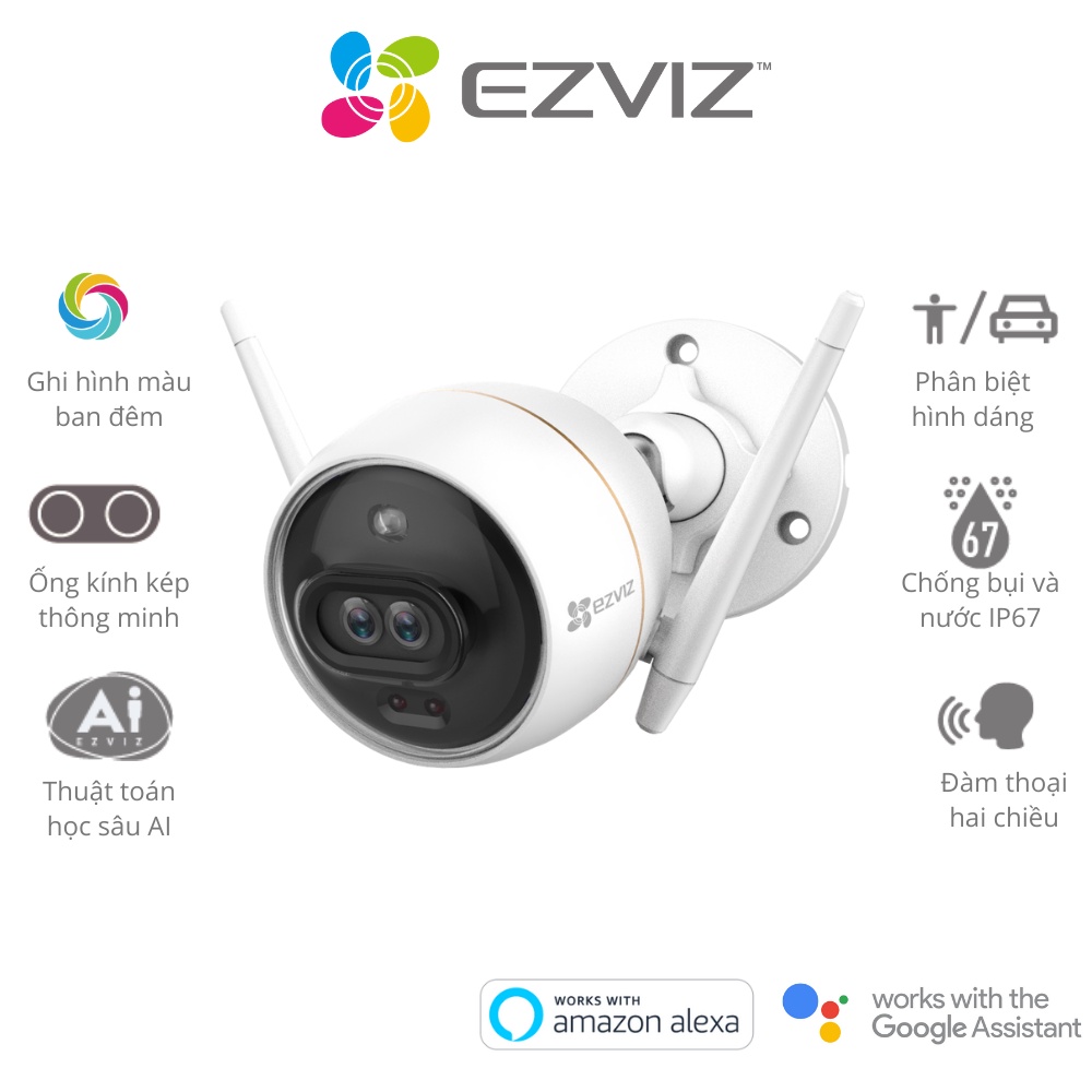 Camera EZVIZ C3X, wifi ngoài trời, mắt kép, ghi hình màu ban đêm