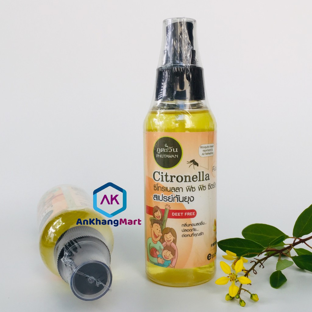 Tinh dầu xịt chống muỗi, côn trùng Phutawan Citronella Thái Lan 100ml