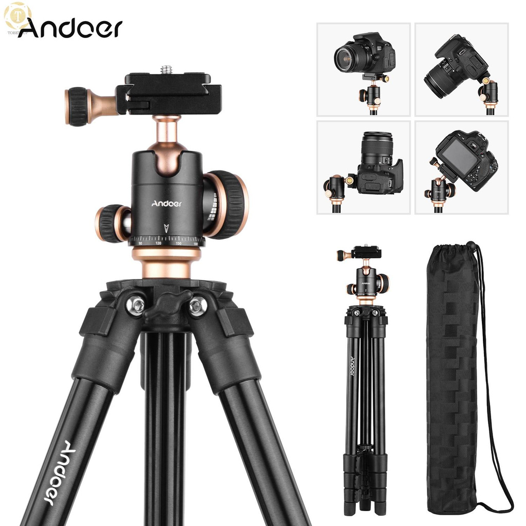 Shipped within 12 hours】 Andoer Q160SA Camera Tripod Complete Tripods with Panoramic Ballhead Bubble Level Adjustable Height Portable Travel Tripod for DSLR Digital Cameras Camcorder Mini Projector Compatible with Canon Nikon Sony Tripod [TO]