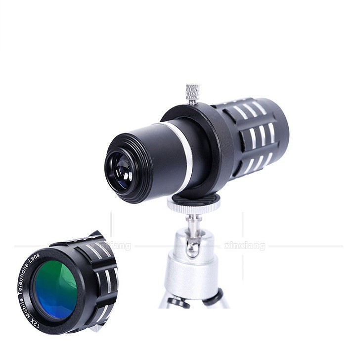 KÍNH KẸP ĐIỆN THOẠI ZOOM 12X CHỤP HÌNH HỢP KIM NHÔM CÓ KÈM CHÂN - cb777