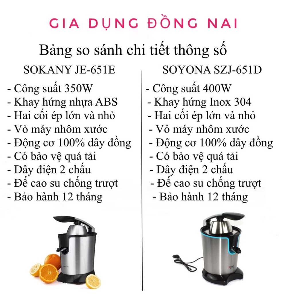 Máy vắt cam , Máy ép cam chuyên dụng SOKANY JE-651E dùng điện 350W ( Bảo hành 12 tháng )