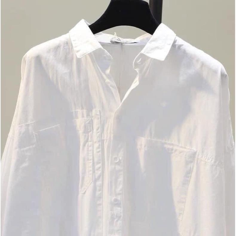 ÁO SƠ MI TRẮNG DÀI TAY 2 TÚI CHO NỮ