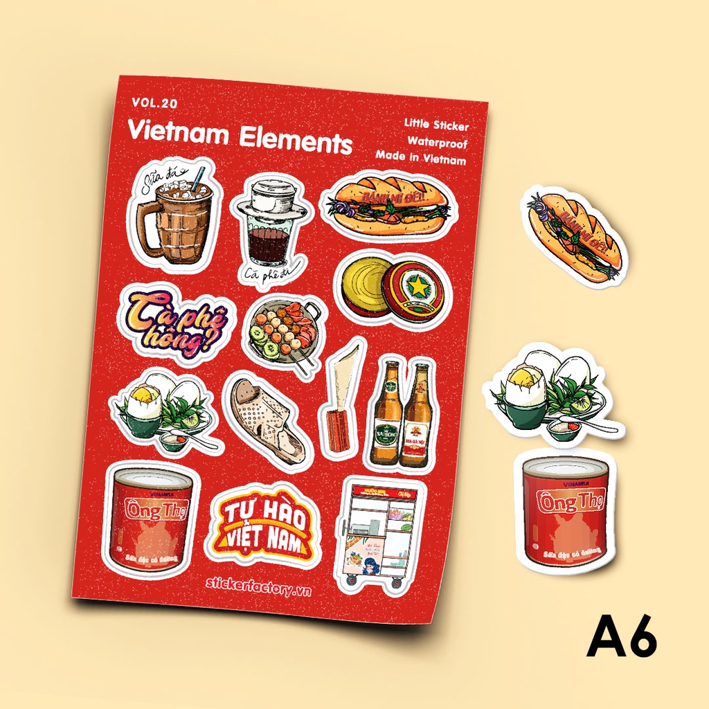 Vol.20 Vietnam Elements - Little Sticker Sheet A6 hình dán cán màn lấp lánh cao cấp  - Sticker Factory
