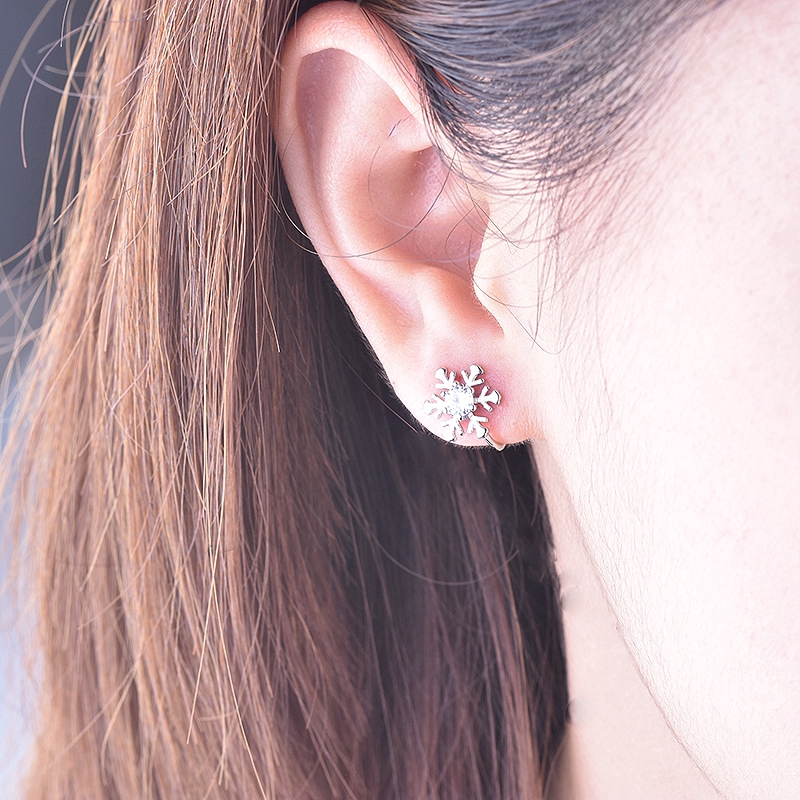 Mới Bạc Bông Tuyết Chụp Tai Earless Nữ Đơn Giản Thanh Lịch Trang Sức