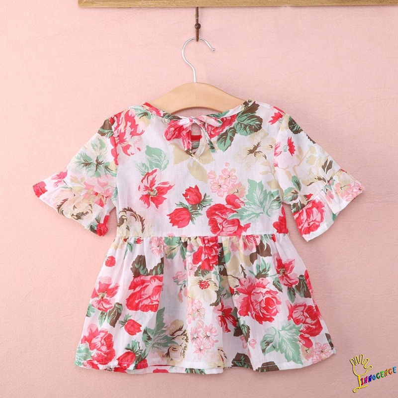 ❤XZQ-Fashion Baby Kids Girls Floral Short Sleeved Flounced T-Shirt Tops Blouses 1-6T