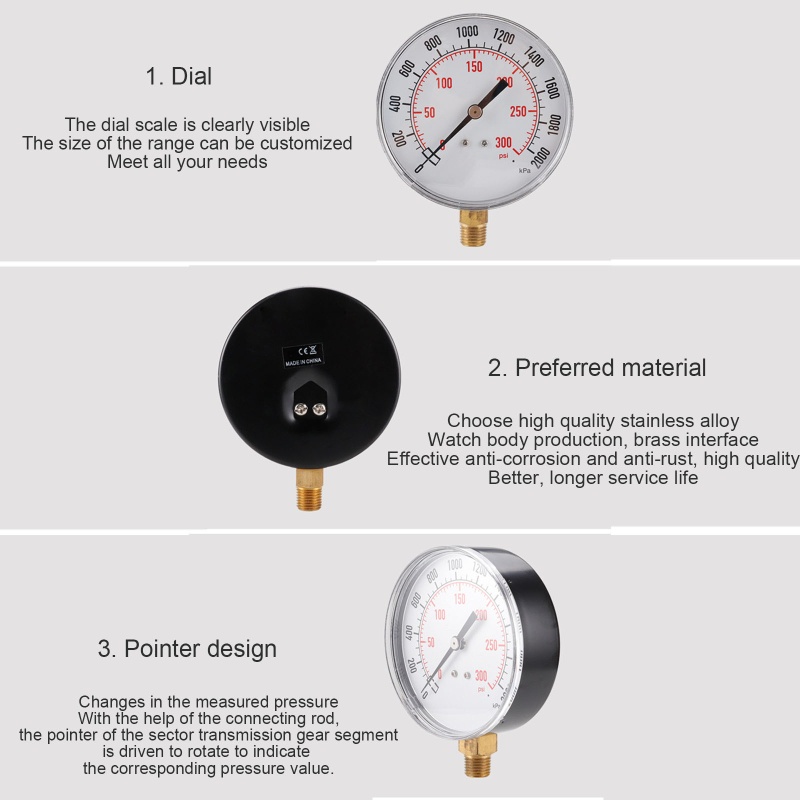 Đồng Hồ Đo Áp Suất Nhiên Liệu / Nước / Nhiên Liệu Mini Đường Kính 3 5in 90mm Thông Dụng Dễ Lắp Đặt