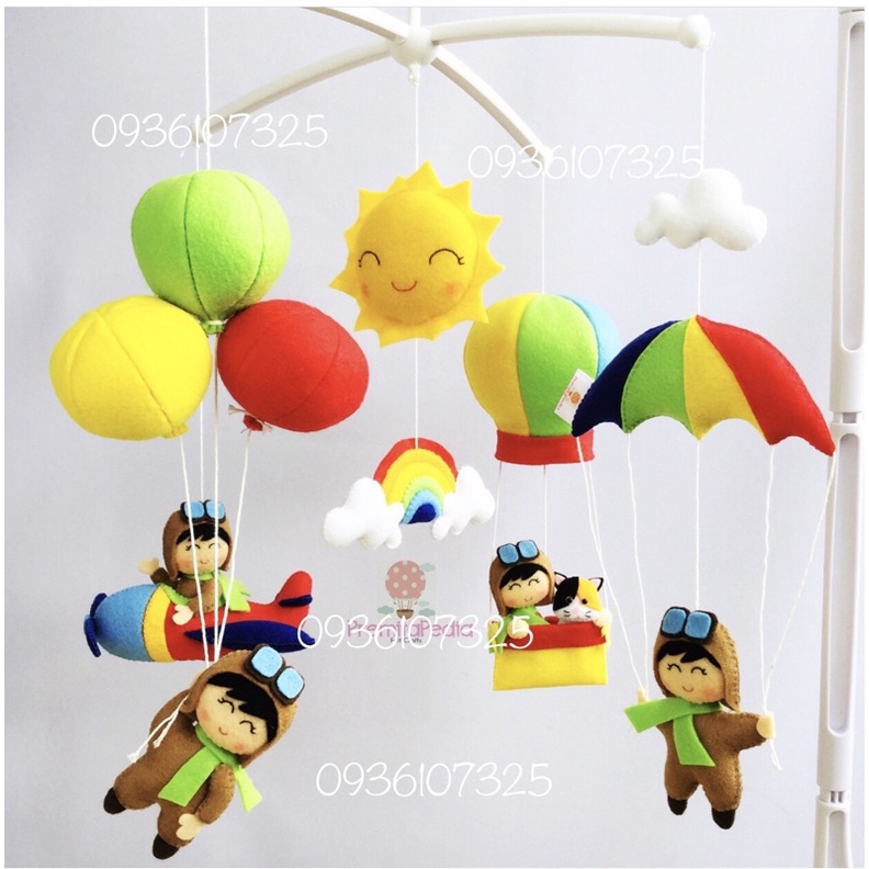 Treo nôi handmade phi công, kinh khí cầu-đồ chơi treo nôi cho bé sơ sinh