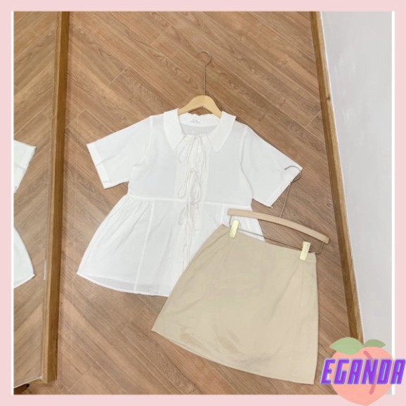 Set trang phục chân váy áo babydoll trắng buộc dây (có ảnh thật- Không bán rời)[EGANDA]