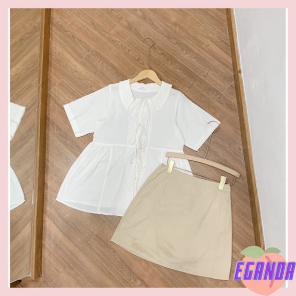 Set trang phục chân váy áo babydoll trắng buộc dây (có ảnh thật- Không bán rời)[EGANDA] | BigBuy360 - bigbuy360.vn