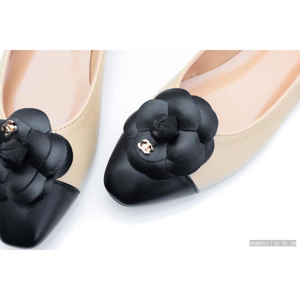 Giày bệt mũi đính Hoa trà bằng Da siêu hot