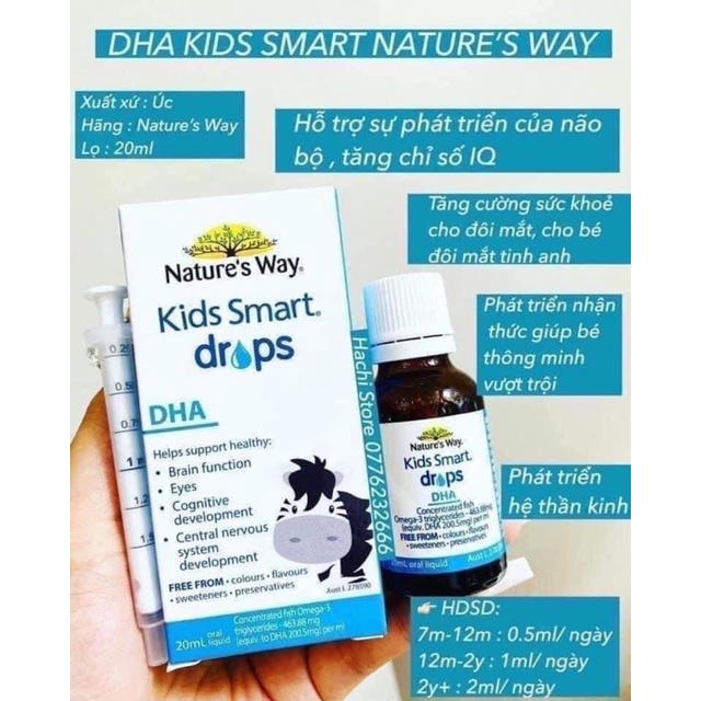 Siro DHA Nature's Way Kids Smart Drops DHA Dạng Giọt Giúp Tăng IQ, Phát Triển Não Bộ Cho Bé 20ml