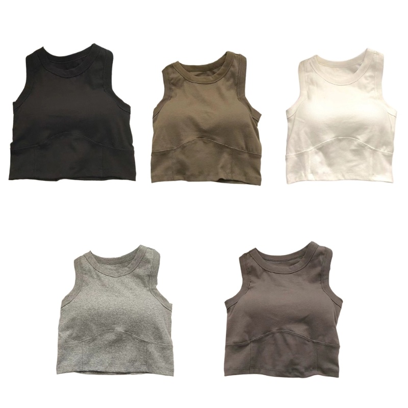 Áo Hai Dây Cổ Tròn Có Mút Đệm Mỏng Màu Trơn Dành Cho Nữ