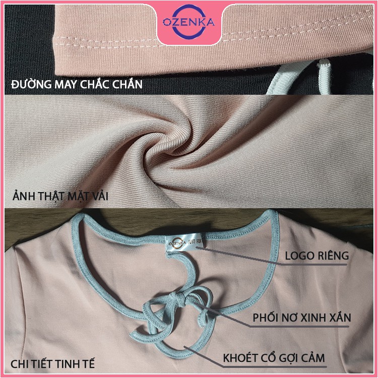 Áo croptop nữ ôm body tay ngắn ozenka , áo crt cổ chữ v phối nơ thun gân 100% cotton đẹp mịn mát free size dưới 50 kg