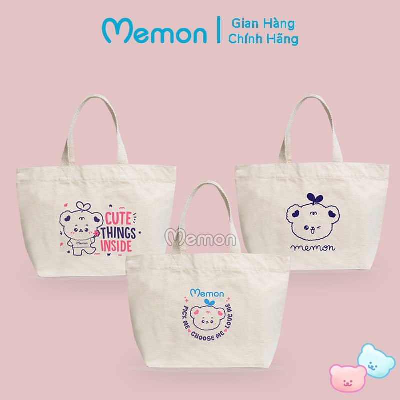 Túi Tote Vải Canvas Có Túi Khóa Nhỏ Bên Trong Cao Cấp Memon