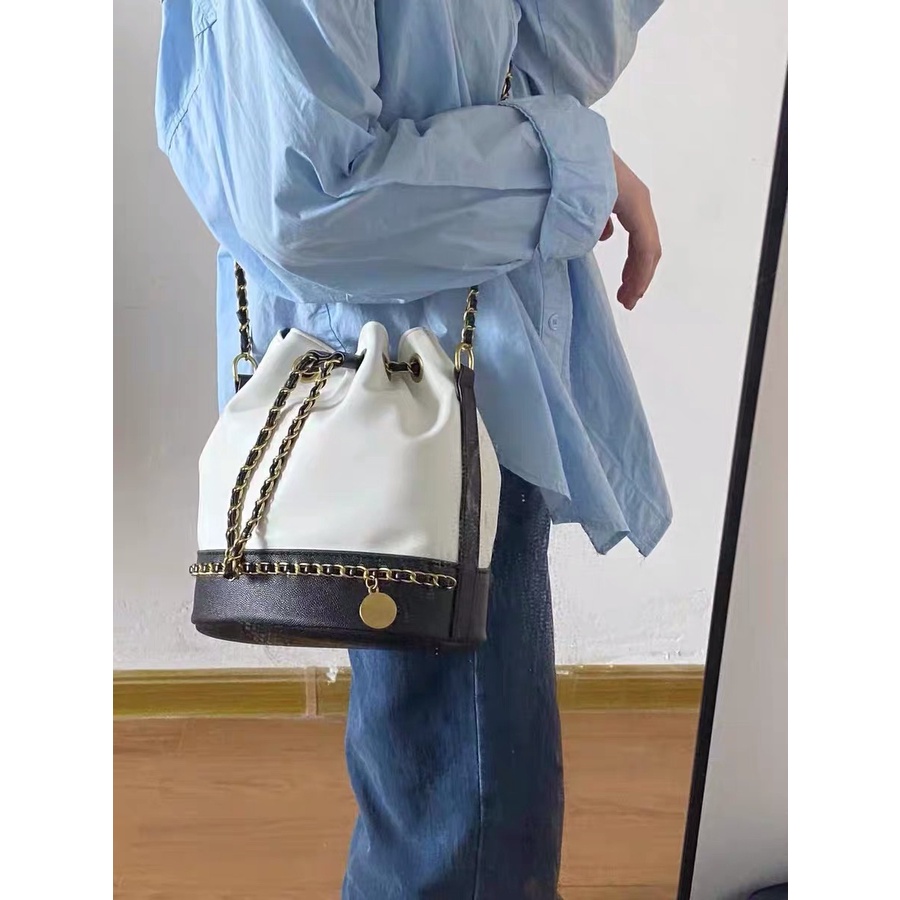 Túi Bucket đeo chéo nữ dây xích, túi khóa rút sang chảnh dễ thương