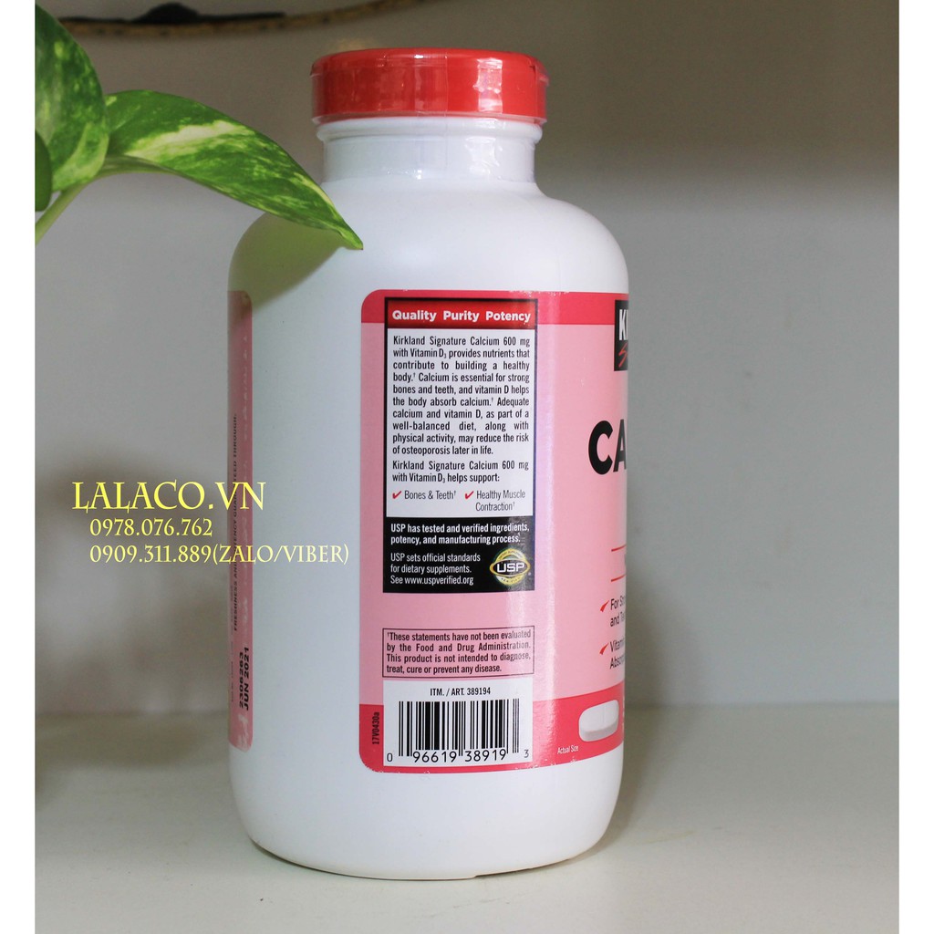 Viên uống Canxi Kirkland Calcium 600mg + D3 500 viên- Xuất xứ Mỹ