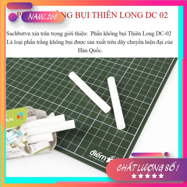 Phấn Trắng Viết Bảng Không Bụi Thiên Long DC-02-Viết Nét Chữ Rõ Ràng Không Độc Hại Khi Sử Dụng