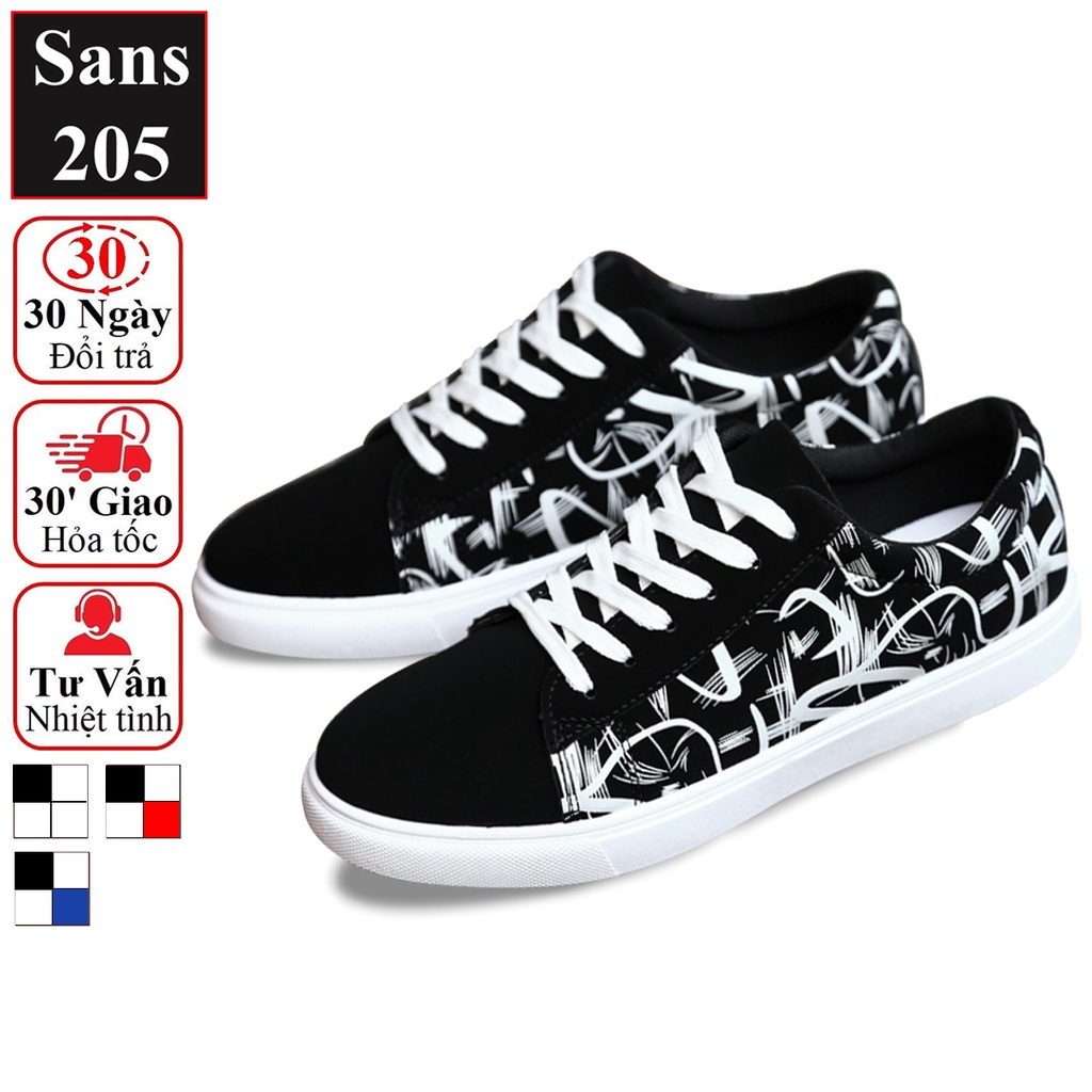 Giày thể thao nam sneaker Sans205 màu đen xanh đỏ
