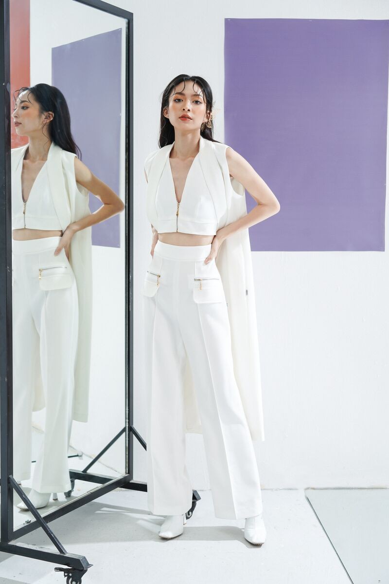 CCHAT Quần ống loe nắp túi khóa C4543