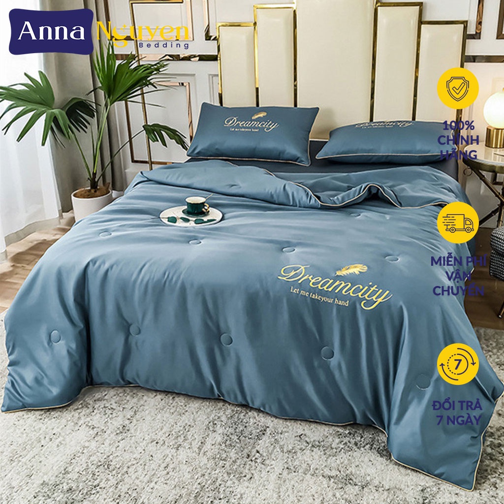 Bộ Chăn Ga Gối  Cotton Lụa Tencel Drap Giường Phi Bóng Cao Cấp Bo Chun Drap - Anna Nguyen Bedding