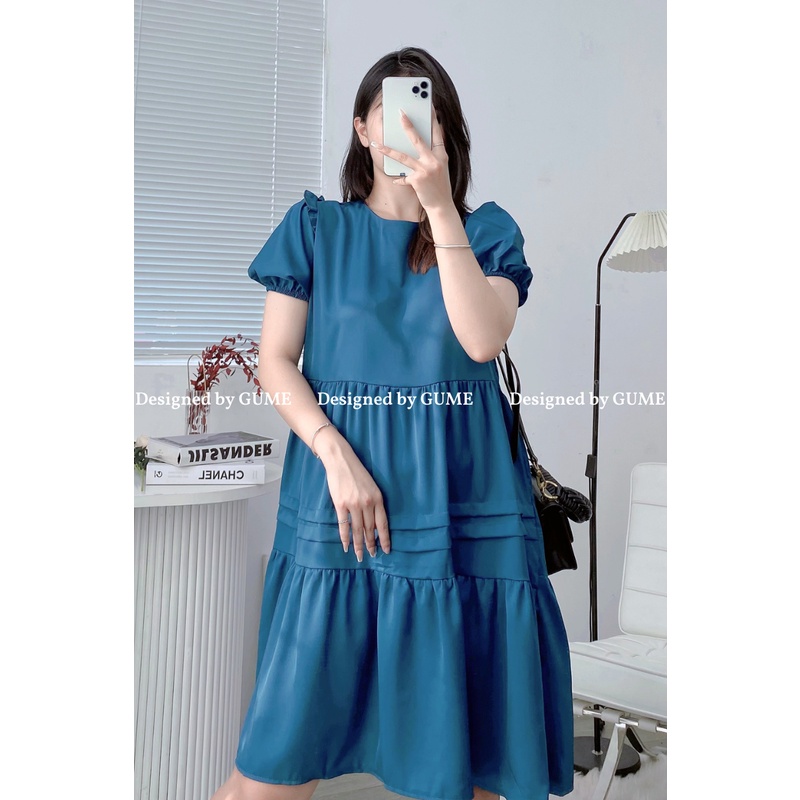Đầm Bầu Công Sở - Váy Bầu GUME VÁY XANH CỔ VỊT BABY DOLL_GM043