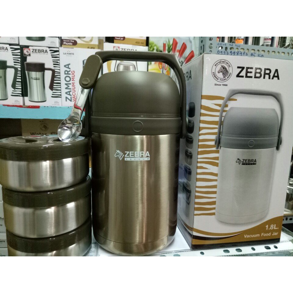 Camen Cơm Giữ Nhiệt Zebra Thái Lan 3 Ngăn Inox 304, Kèm Thìa 1.8L -152440. Thái Lan 2 màu