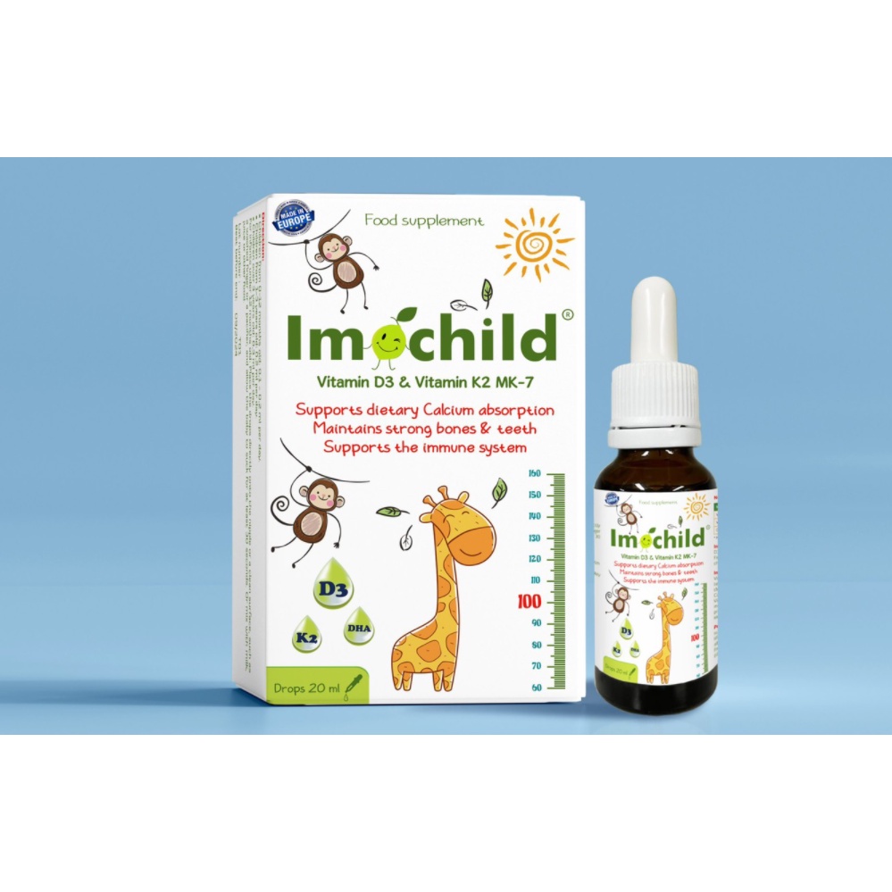 Imochild D3K2 bổ sung vitamin D3, K2-MK7 và DHA, hỗ trợ bé phát triển chiều cao và trí não
