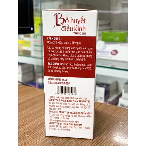 Bổ huyết điều kinh Trung Tín hộp 30 viên