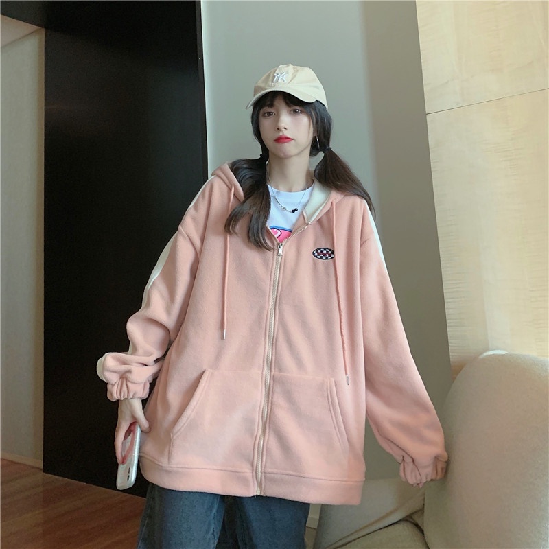 Áo Hoodie Dáng Rộng Màu Khối Thời Trang Mùa Thu Mới Cho Nữ