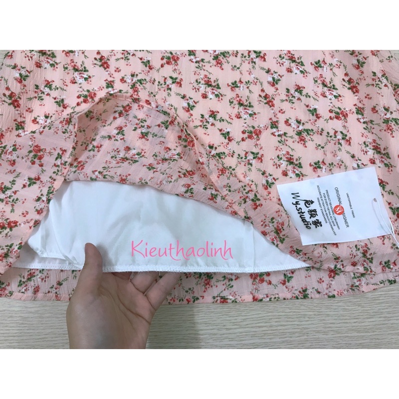 Đầm váy hoa nhỏ tay phồng cổ Pháp cao cấp hàng Quảng Châu