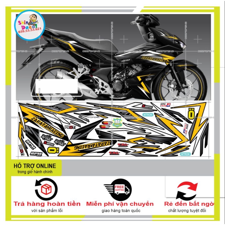 TEM XE WINNER X VÀNG ĐEN 25227 -- SHIN DECAL 2