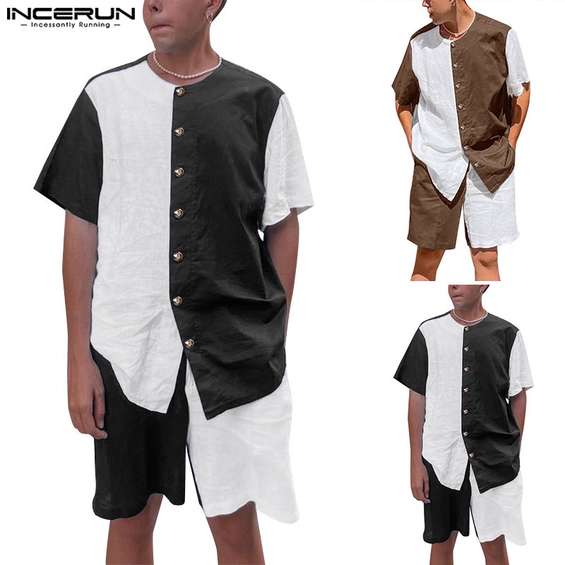 Set đồ mùa hè 2 món INCERUN gồm áo tay ngắn đơn giản và quần ngắn cho nam