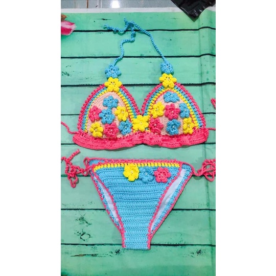 SET  ÁO HOA  LEN MÓC HANDMADE SIÊU ĐẸP SB105, bikini len