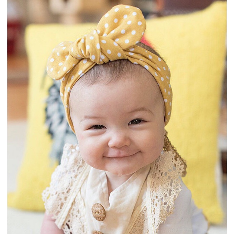 Băng Đô Nơ Cho Bé  𝐅𝐑𝐄𝐄𝐒𝐇𝐈𝐏 Turban Nơ Chấm Bi Xinh Xắn Cho Bé Gái