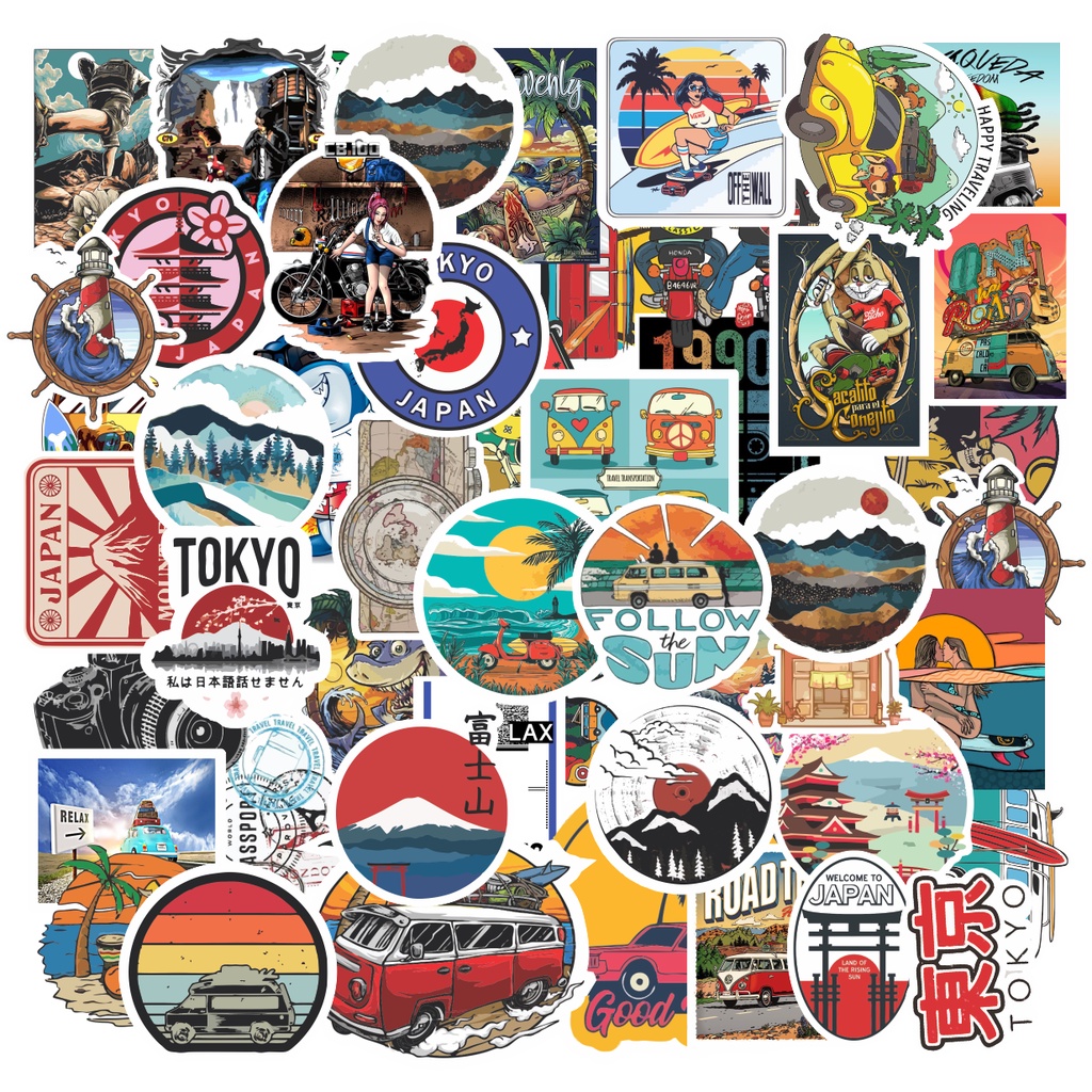 SET 200 STICKER SUMMER SIÊU CHẤT DÁN TRANG TRÍ ĐT LAPTOP VALI TƯỜNG TỦ KỆ MŨ BẢO HIỂM XE MÁY NOTEBOOK