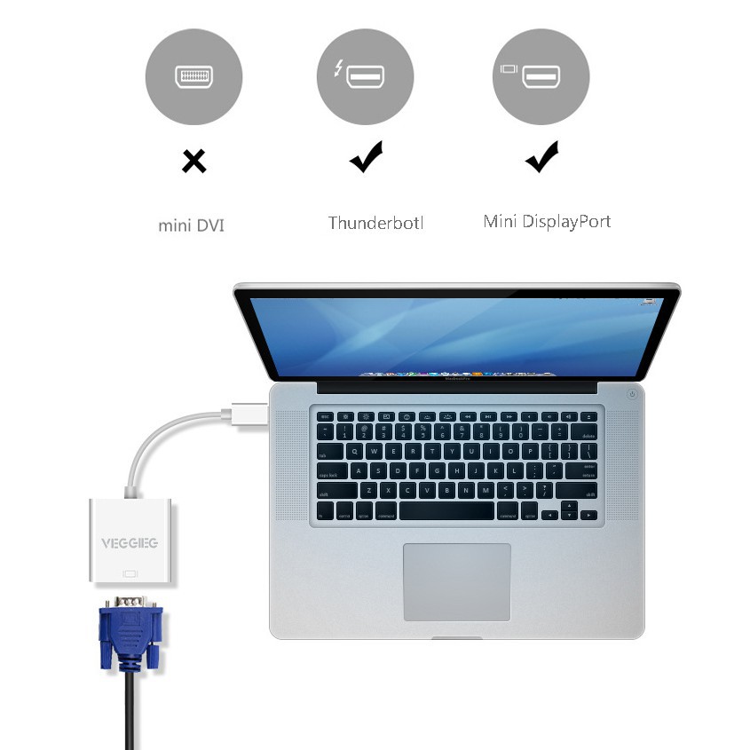 Cáp Chuyển Mini Displayport Sang Vga VEGGIEG - Thunderbolt To VGA dùng cho Macbook | BigBuy360 - bigbuy360.vn