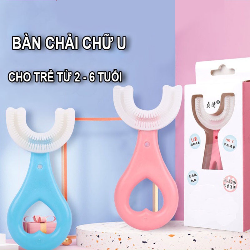 Bàn chải đánh răng hình chữ U bằng silicon chịu được lực cắn dành cho bé 2-6 tuổi