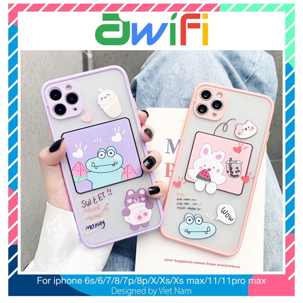 Ốp lưng iphone nhám ếch và thỏ 5/5s/6/6plus/6s/6splus/7/7plus/8/8plus/x/xr/xs/11/12/pro/max/plus/promax - Awifi U6-15