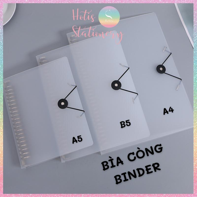 Bìa còng sắt có dây chun nút cài - Binder A5/ B5/ A4 - 2 màu Trắng/ Đen