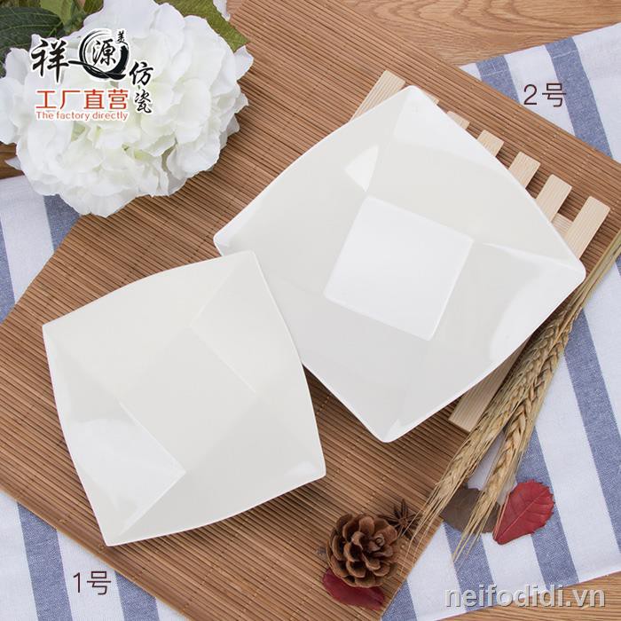 ☄۩Imitation porcelain square plate, new coffee two-color shallow buffet special cold dish melamine tableware, household plate