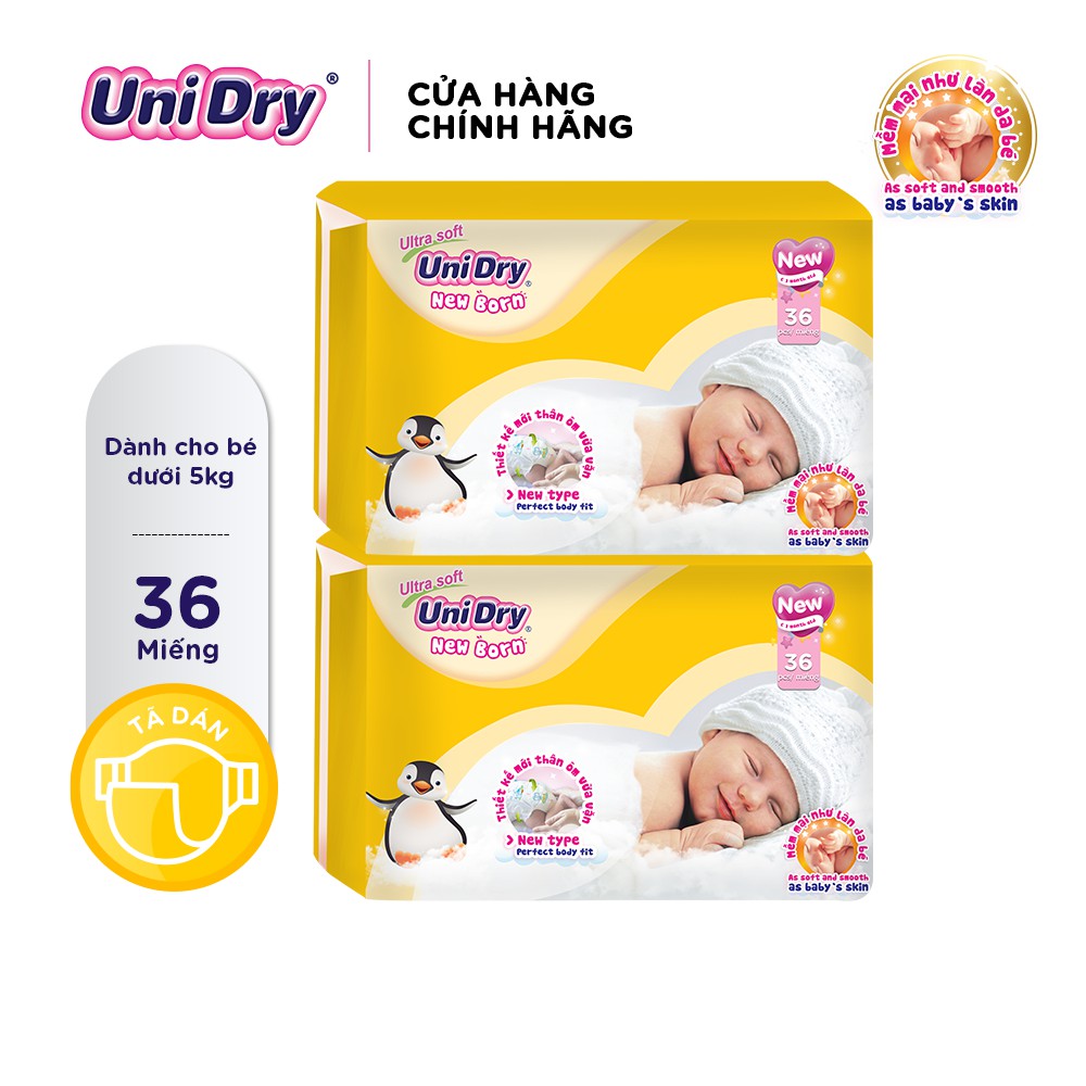 Combo 2 tã dán sơ sinh Unidry 36 Miếng