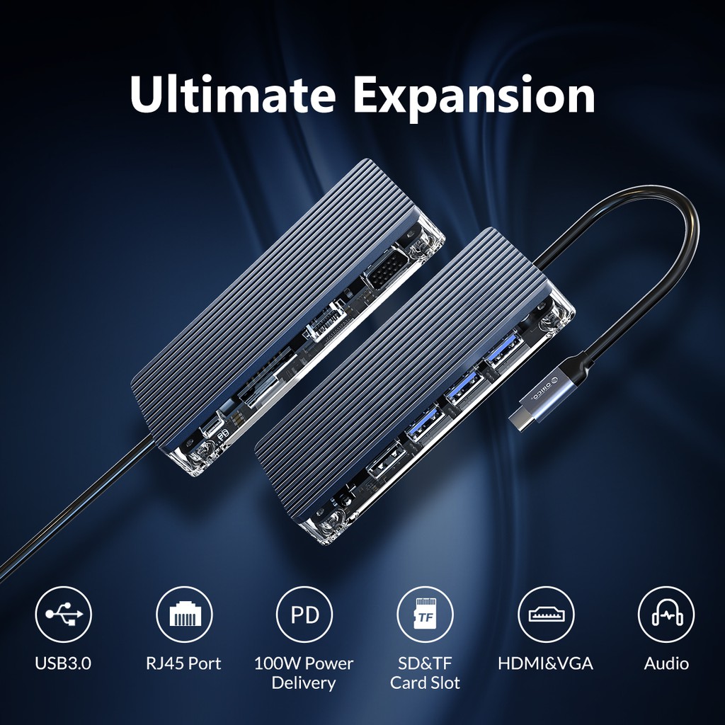 Đầu chia cổng USB Type C ORICO 11 trong 1 sang nhiều cổng Usb 3.0 Hdmi Pd Rj45 Cho Macbook Pro chất lượng cao