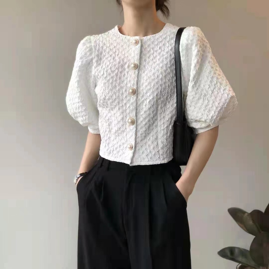 Hàng Mới Về Áo Sơ Mi Tay Ngắn Phồng Dáng Rộng Phong Cách Hàn Quốc Cho Nữ Hàng Có Sẵn